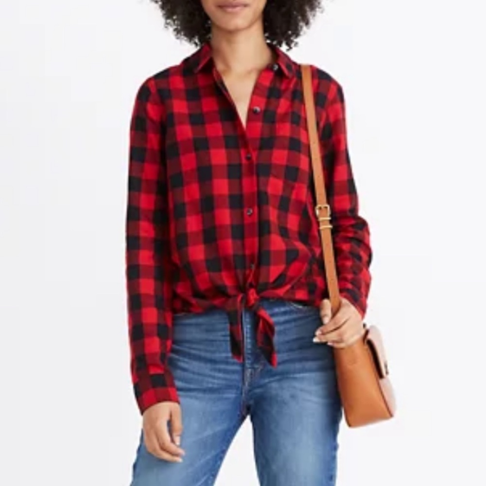 Madewell tie front flannel in buffalo check XS